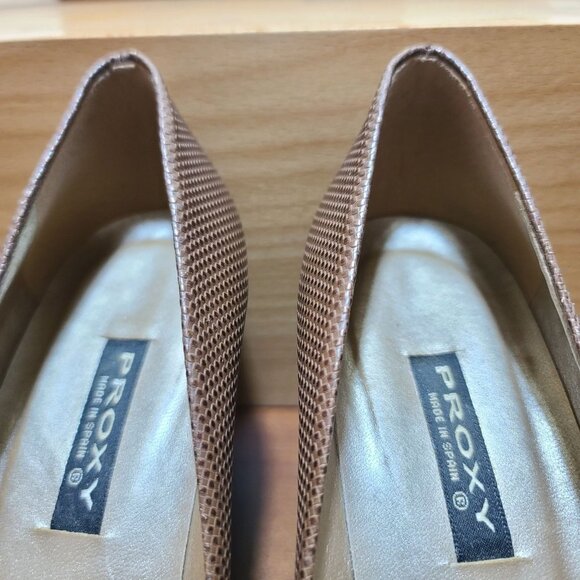 EXCELLENT USED SHOES PROXY ITALIAN LEATHER COPPER GOLD MESH TEXTURED HEELPUMPS 8 - Picture 6 of 14